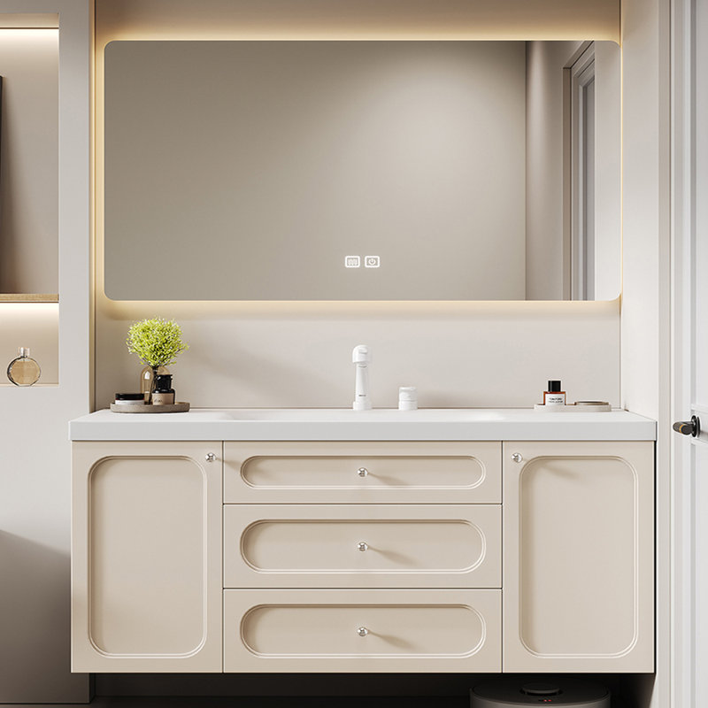Nordic style simple bathroom cabinet, Beige, 19.7" H x 59" W x 21.7" D