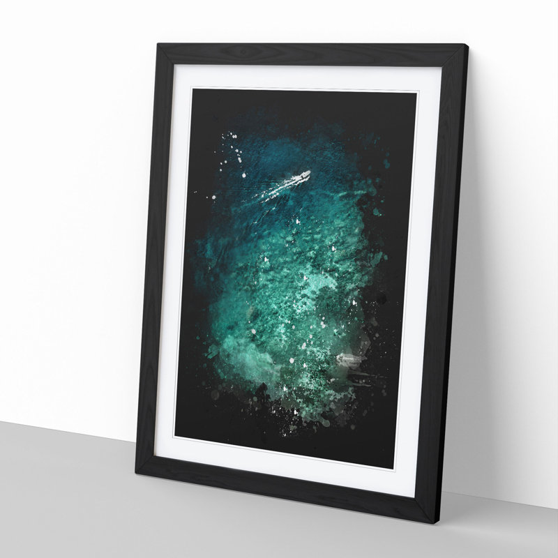 Boat Passing Capri in Italy Paint Splash - Picture Frame Graphic Art, 90cm H x 65cm W x 2cm D, Black