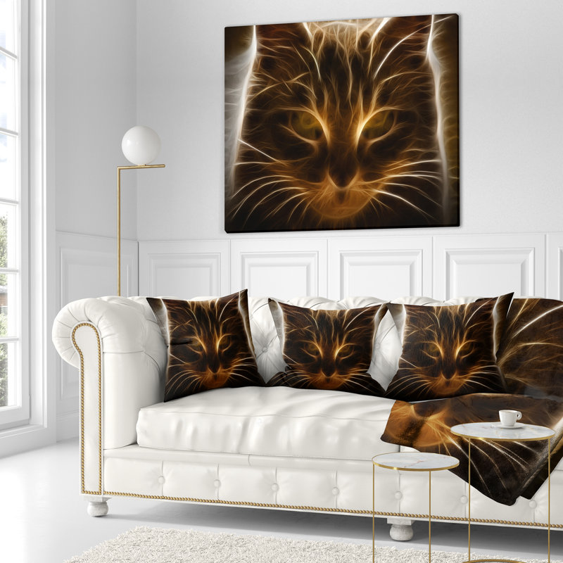 Oreiller d’illustration à chat fractal animaux, 18 po x 18 po, Coussin décoratif