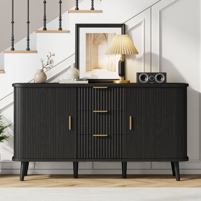 Modern Sideboard Buffet Cabinet With Tambour Sliding Doors, Kitchen Storage Cabinet With  Storage Drawers For Dining Room, Living Room Or Entryway