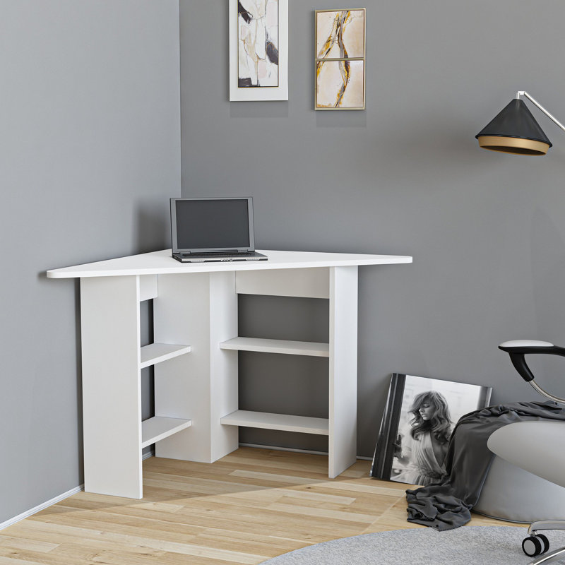 Modern White Study Desk with Numerous Shelves, 31.5 x 28.9 x 31.5 inches | 100% Melamine Coated Particle Board, Thickness: 0.7 inches | Wall-Mountable, Stylish & Functional Design for Home Office & Study Spaces