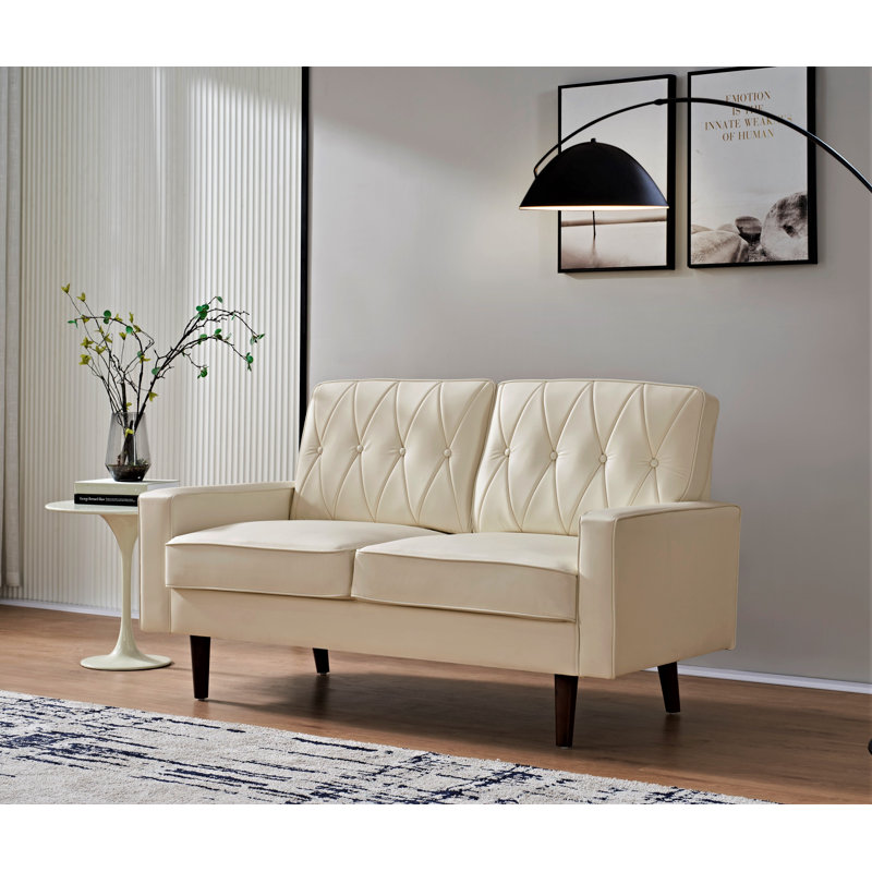 Faux Leather Square Arm Loveseat, White Faux Leather, 33" H x 57" W x 31" D