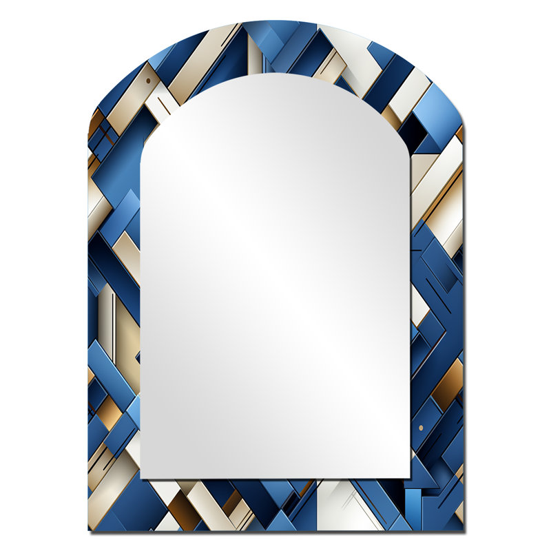 Urban Urban - bleu cobalt et grille blanche - géométrique, miroir mural unique, miroir asymétrique moderne, 34 po x 25 po