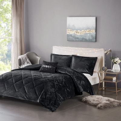 Velvet Duvet Cover Set With Throw Pillow – Glam Luxury Quilted Crushed Velvet