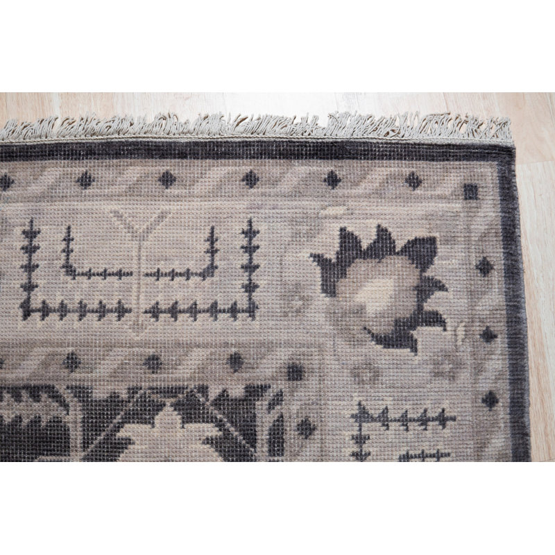 Tapis gris à motif géométrique moderne en laine noué à la main gris, 6 pi x 9 pi