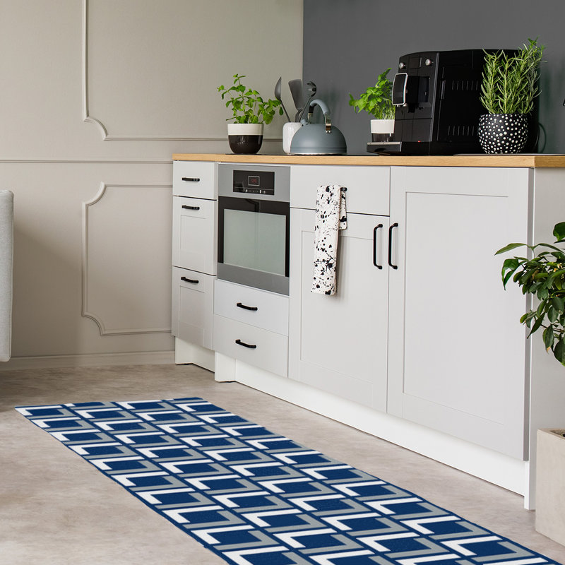 Tapis de couloir à motif géométrique bleu