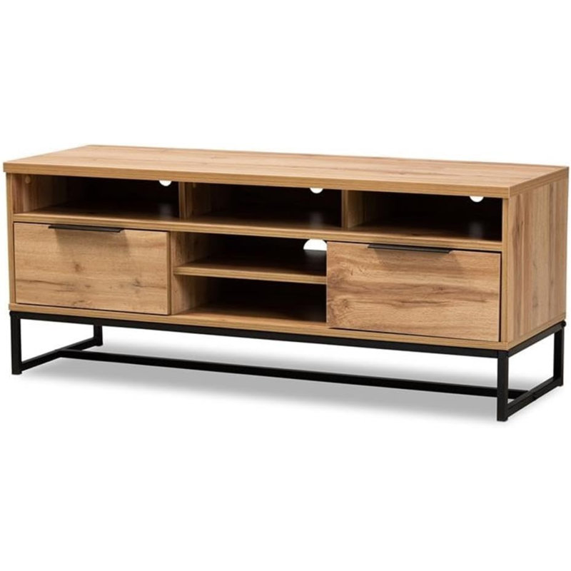  Modern Industrial Oak Wood And Black Metal 2 Drawer Tv Stand