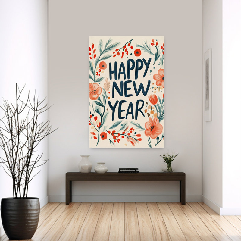 Affiche murale abstraite contemporaine de fleurs d'hiver pour le Nouvel An, H 60 po x l 40 po