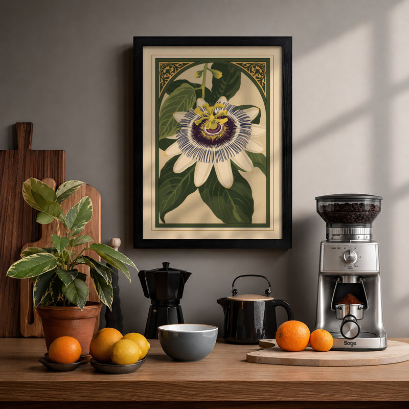 Passion Flower Study Botanical - Framed Print, Unframed, A4 - 29.7 x 21.0 cm
