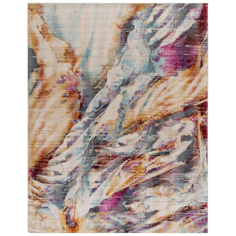 Tapis d'intérieur / extérieur à motif abstrait Zarella Performance, Rectangle 8 pi x 10 pi