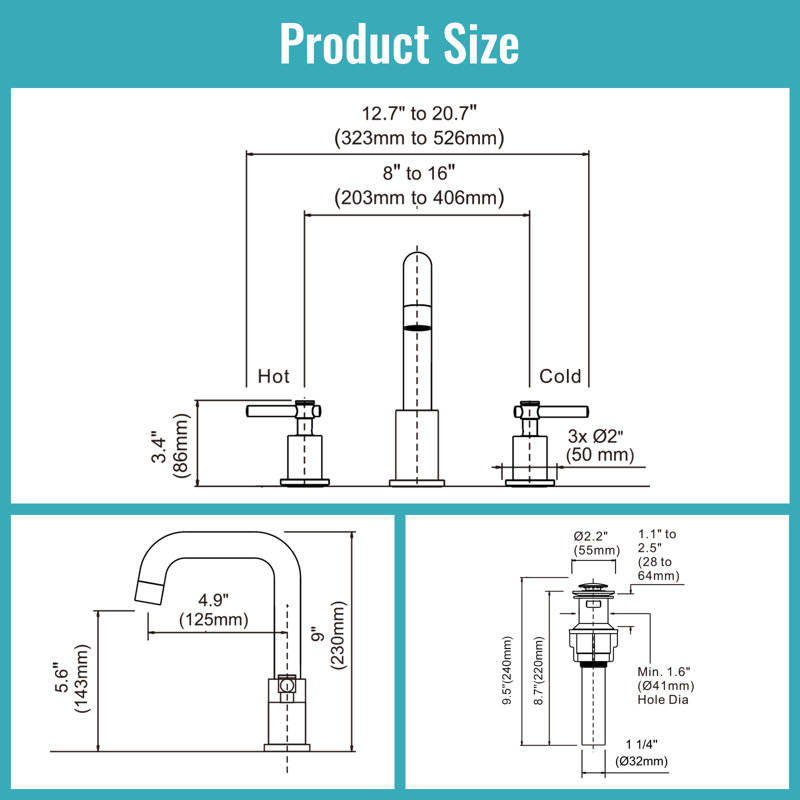 Matte Black Stainless Steel Double Handle Widespread Bathroom Faucet