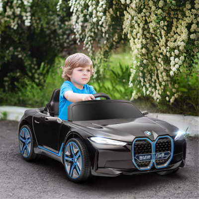 Voiture électrique pour enfants Aosom, voiture homologuée 12 V avec chauffeur avec télécommande 2,4 G, système de suspension, klaxon, musique, lumières pour garçons et filles, noir