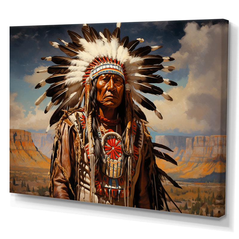 Décoration murale Native Honor Traditional Warrior III - Native American Art, H 34 po x l 44 po x P 1,5 po, Toile tendue