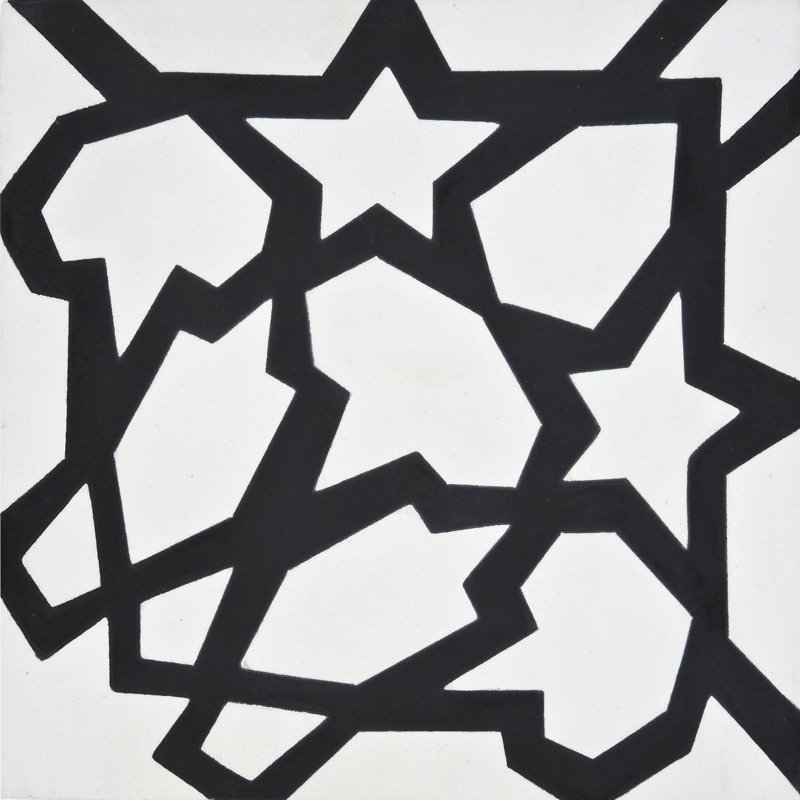 Bahja 8" x 8" Cement Patterned Wall & Floor Tile, Black/White