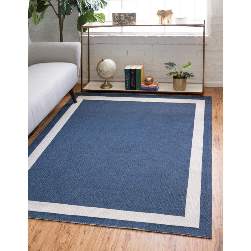Tapis bleu marine / ivoire en coton Jedidiah, Rectangle 4 pi 2 po x 6 pi 1 po