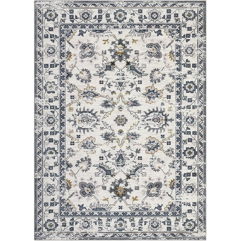 Area Rug, Thin Washable, Lightweight Vintage, Machine Washable, Stain Resistant, Anti-Slip, Living Room, Bedroom, Grey