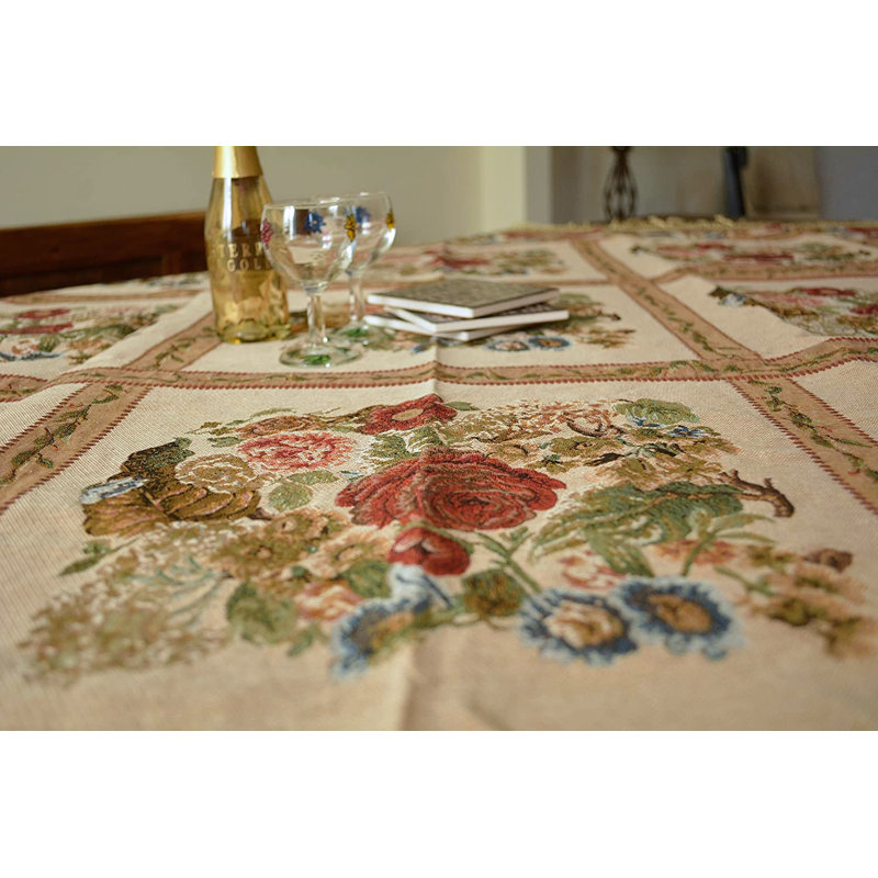 Floral Cotton Blend Square Tablecloth