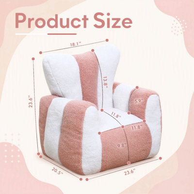 Pouf poire confortable en forme d'ourson pour enfants, joli canapé relax avec dossier en forme de cœur et motif bicolore, grand fauteuil de lecture pour salon, chambre, appartement (blanc et rose)