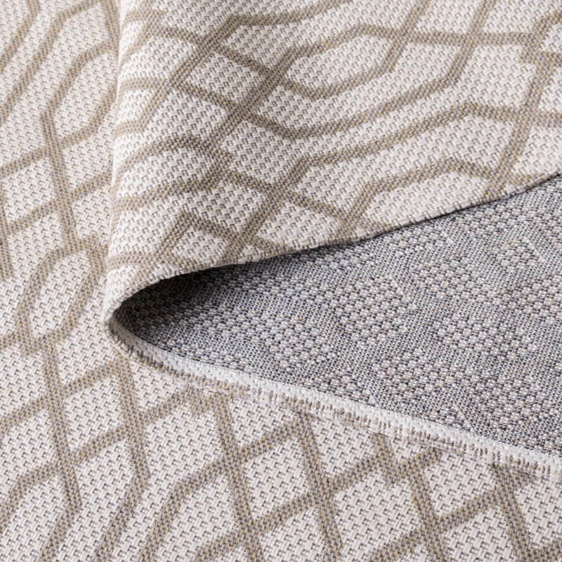 Martha Stewart Cotton Geometric Rug in Taupe/Cream, Rectangle 9' x 12'