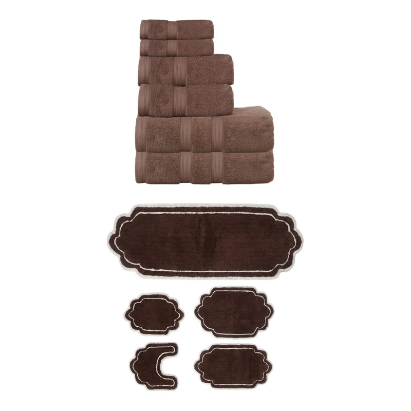 Talbert Collection 100% Soft Cotton 6 Pc Towel Set & 5 Pc Bath Rug Set, (Set of 11), Chocolate