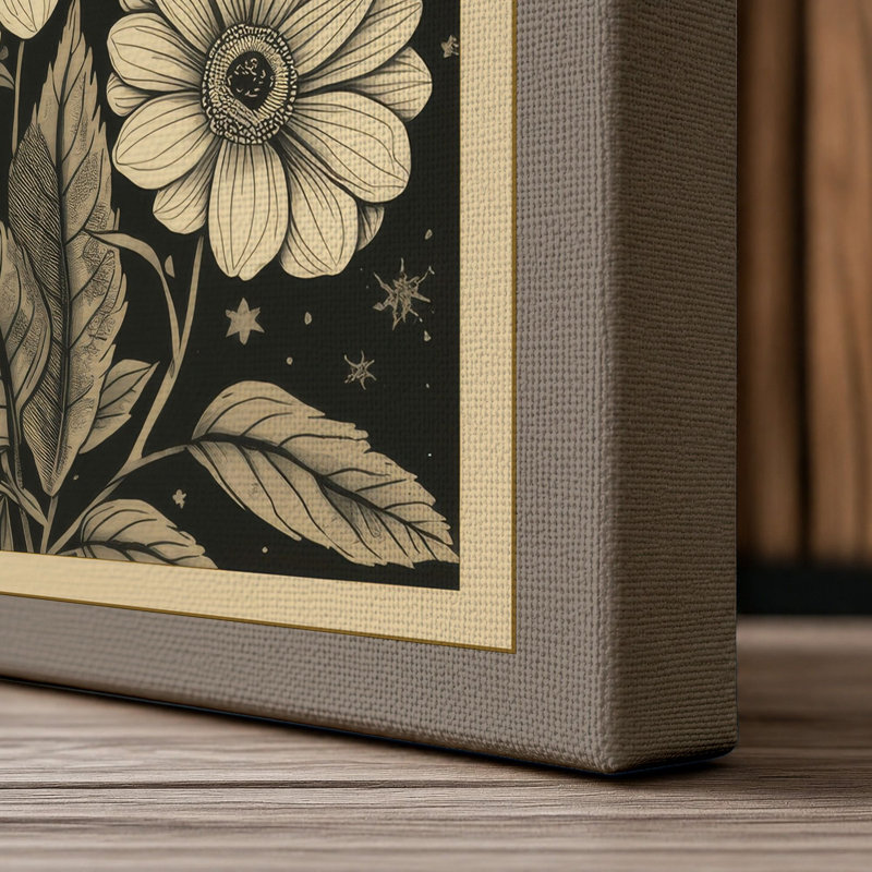 Daisy Study Botanical - Wrapped Canvas, 24x16 - 61.0 x 40.6 cm, Taupe Border