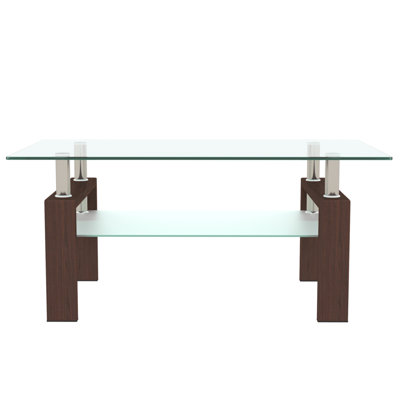 Rectangle Glass Coffee Table, Clear Coffee Table, Modern Side Center Tables for Living Room