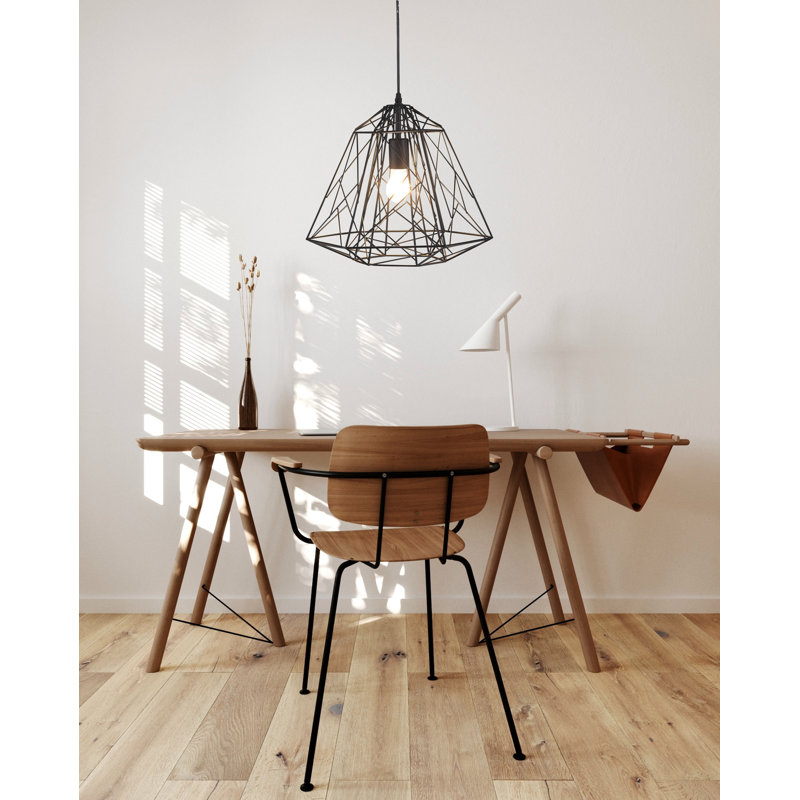 Modern 1 Light Geometric Cage Pendant, Black