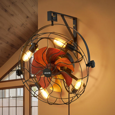 21 Inch Wall Mounted Fan with Light Remote 6 Speed E26 Socket No Bulb