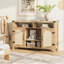 Buffet 52 po en rotin avec rangement, armoire de cuisine de ferme avec tiroir, armoire à café en bois Boho avec tablettes ouvertes