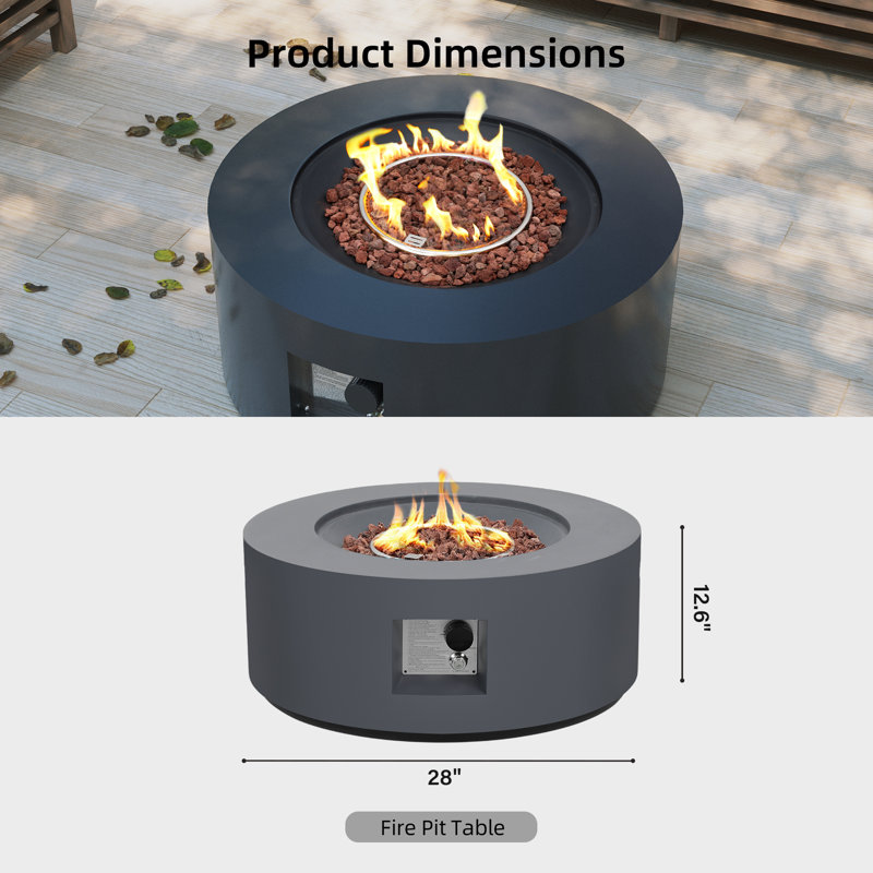 Foyer de table d'extérieur en fer au propane de 28 pouces pour patio extérieur