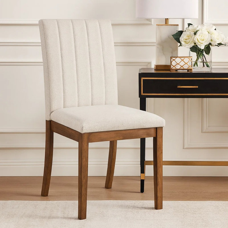 Ensemble de 2 chaises d'appoint de salle à manger Hoi, polyester beige touffeté, brun châtaignier