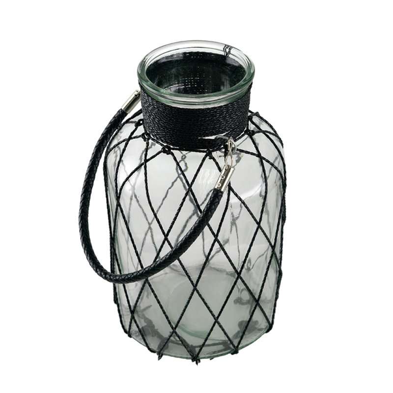 Clear/Black Glass Table Vase, 12" H x 6.9" W x 6.9" D