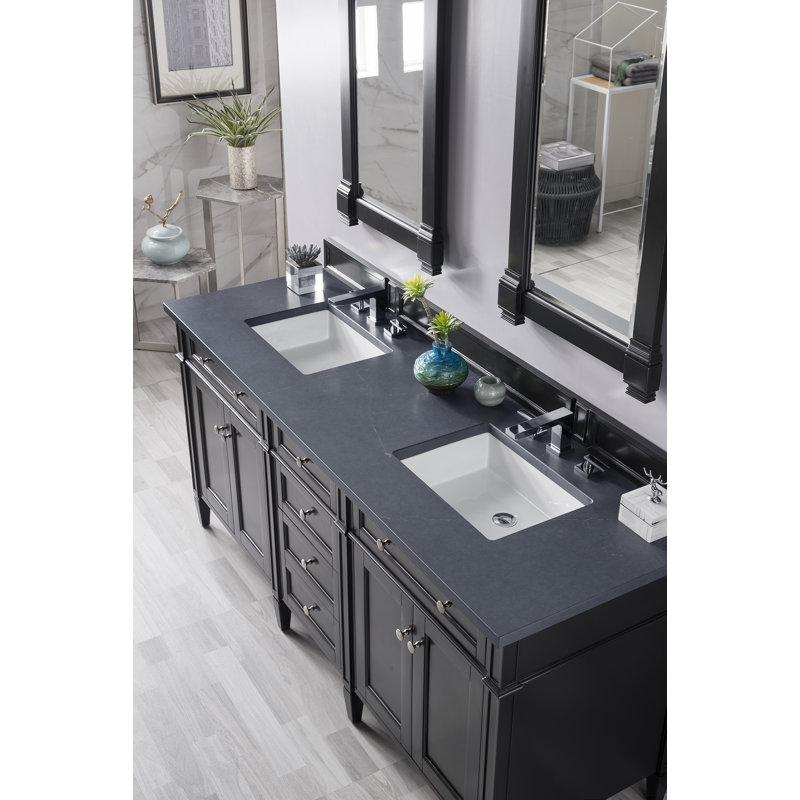 Brittany 72" W Double Vanity, Charcoal Soapstone, 8" Widespread, Black Onyx