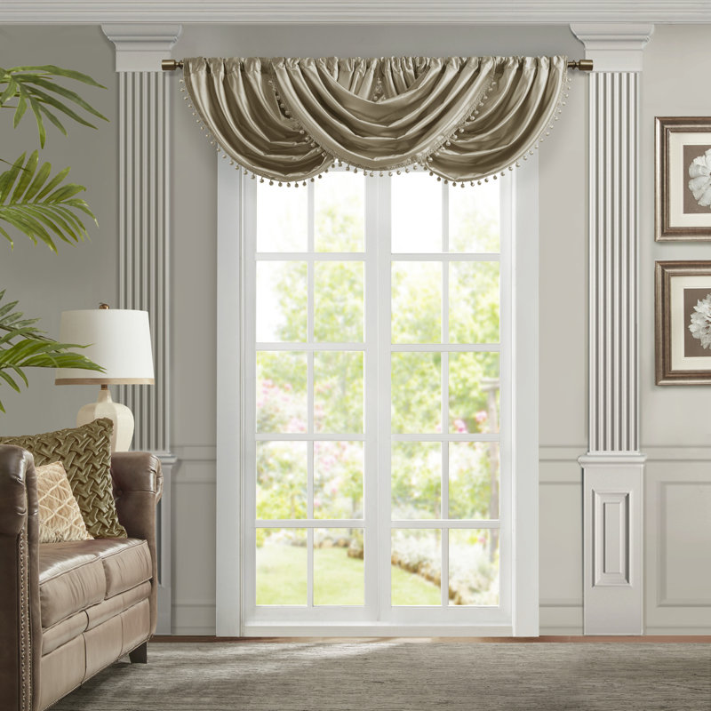 Champagne Satin Waterfall Valance with Embellished Trim