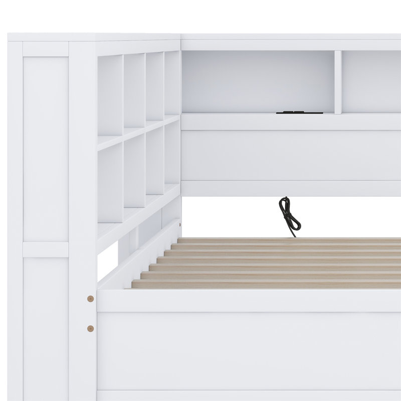 Wooden Daybed With Drawers,Storage Shelf And USB Charging Ports, Twin, White