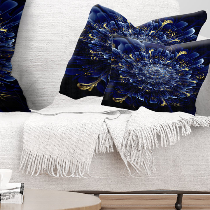 Coussin décoratif à imprimé floral bleu, Rectangulaire, 12 po x 20 po