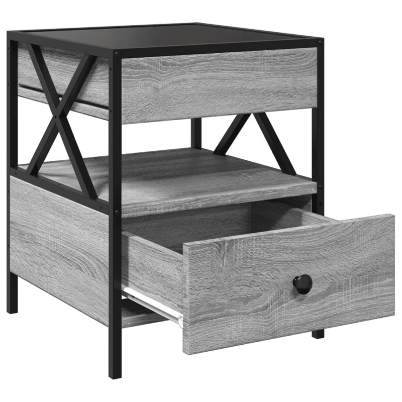Table de chevet vidaXL Bois d'ingénierie, verre, acier Standard, Sonoma gris