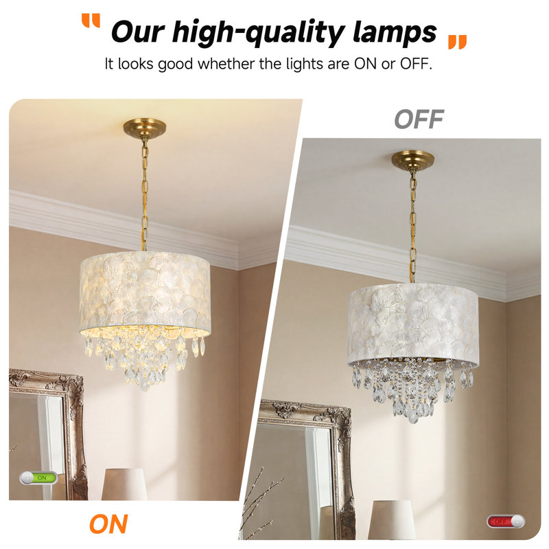 Modern Capiz Shell Crystal Chandeliers, 15.7" H x 15.7" W x 15.7" D