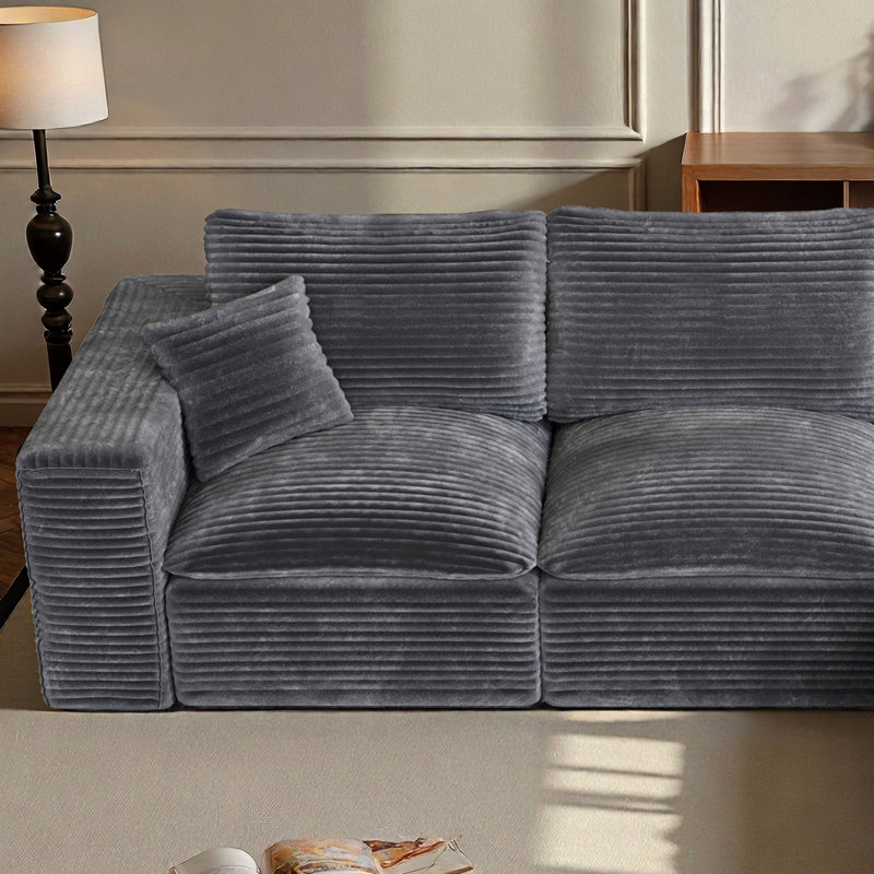 Oversized 108" L-Shaped Modular Sectional Sofa - Boneless Sofa，No Assembly Frameless Design, Convertible Chaise Lounge With Ottoman, Plush Chenille Fabric, Includes 3 Decorative Pillows, Gray