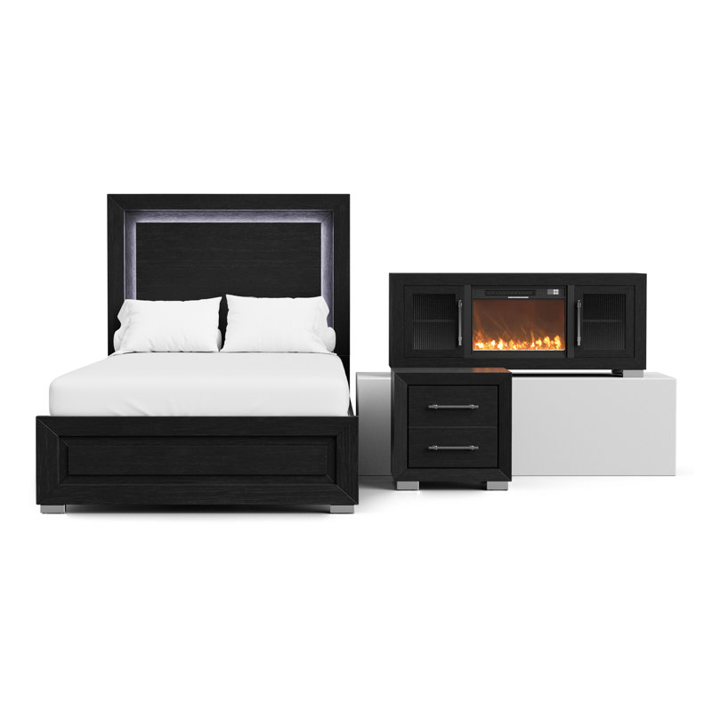 Ensemble de chambre à coucher 3 pièces Betancourt (1 lit + 1 table de chevet + 1 meuble télé)