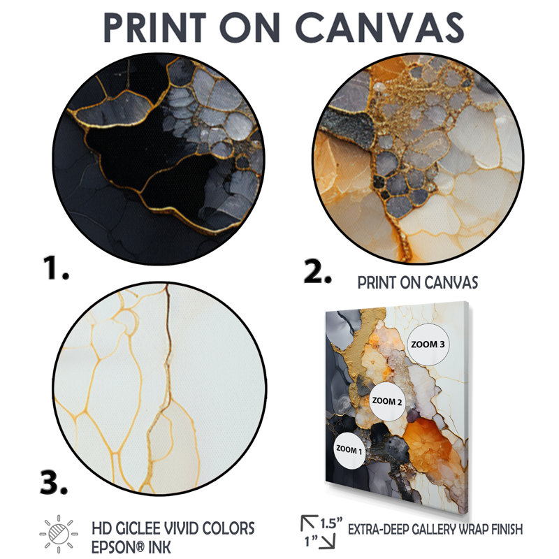 «Silver Gold Rock Impression» - impression d'art mural en marbre, H 20 po x l 12 po x P 1 po, Toile avec cadre flottant noir
