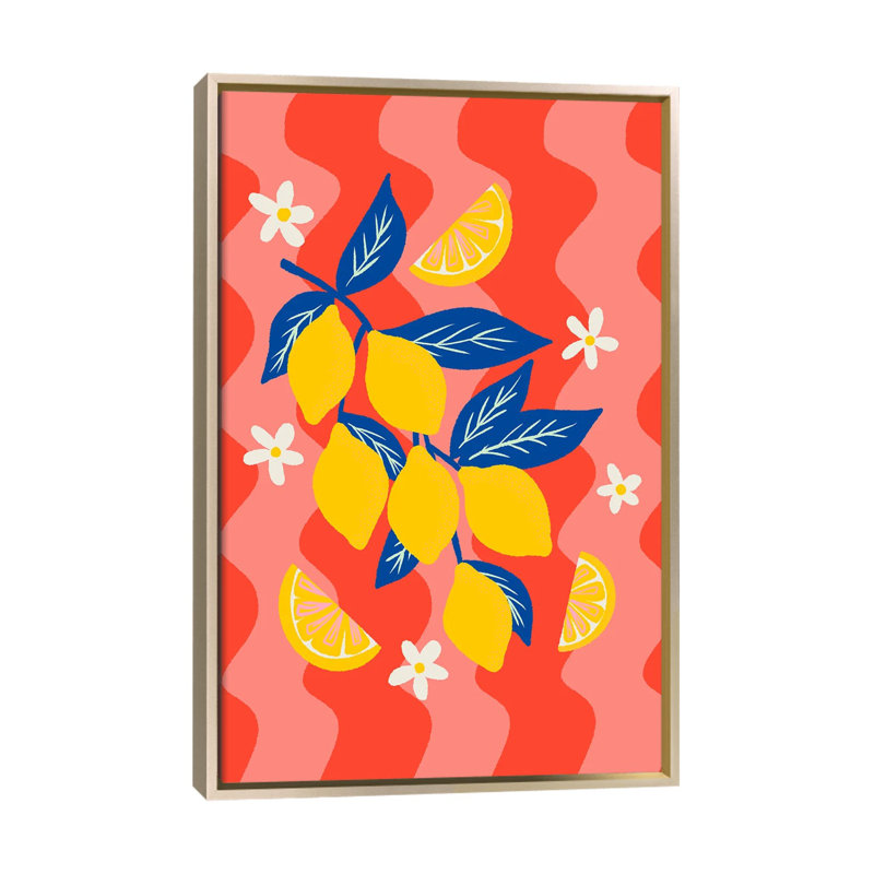 Branche de citron avec fond ondulé - reproduction d'art murale - toile encadrée, H 40 po x l 26 po, Champagne
