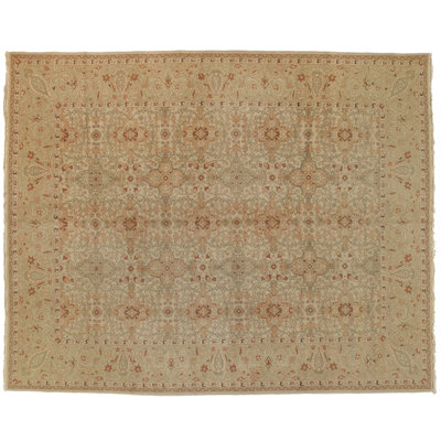 Tapis unique en laine noué à la main beige de 9 pi 1 po x 12 pi