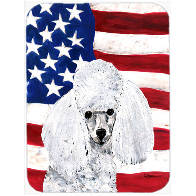 Trinx Patriotic Toy Poodle with American Flag USA Glass Cutting Board