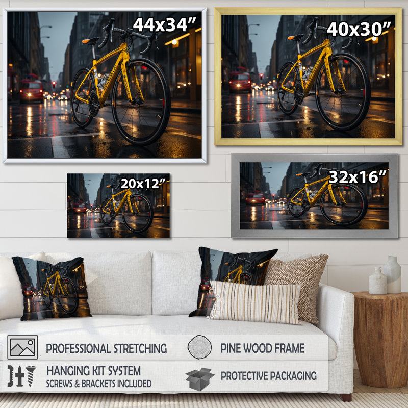 Vélo, ville, vélo, transport, art mural, salon, H 16 po x l 32 po x P 1 po, Toile tendue