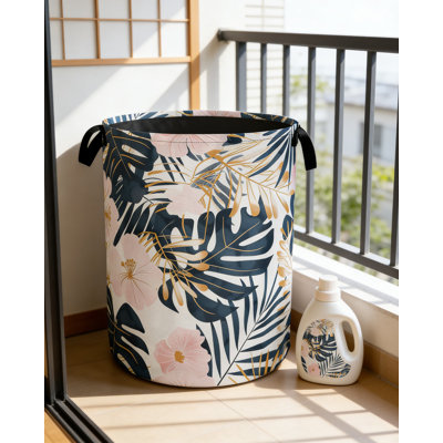 Collapsible Laundry Hamper Basket With Palm Leaves Design, Large Capacity Storage Bin For Clothes, Toys, And Home Organization