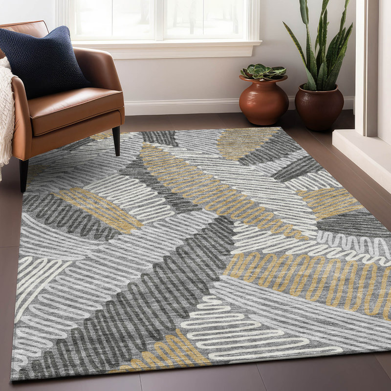 Premium Machine Washable Prisco Gray Rug, Rectangle 10' x 14'