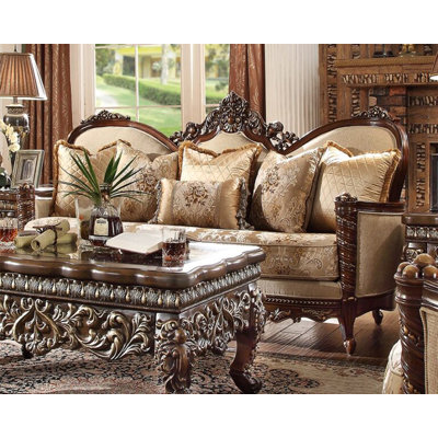Walnut Hand Carved Victorian Loveseat with Plush Cushions