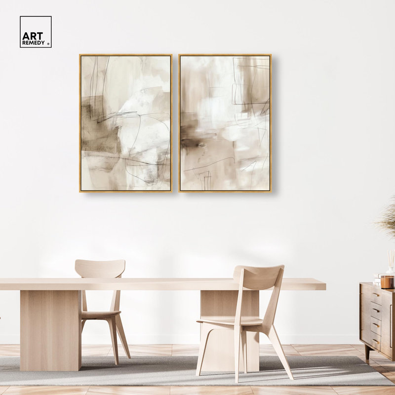 Creamy Layers Collection Canvas Print Gold Boho Wall Decor Set by Art Remedy, Black Frame, 10 x 15, H 46 po x l 31 po