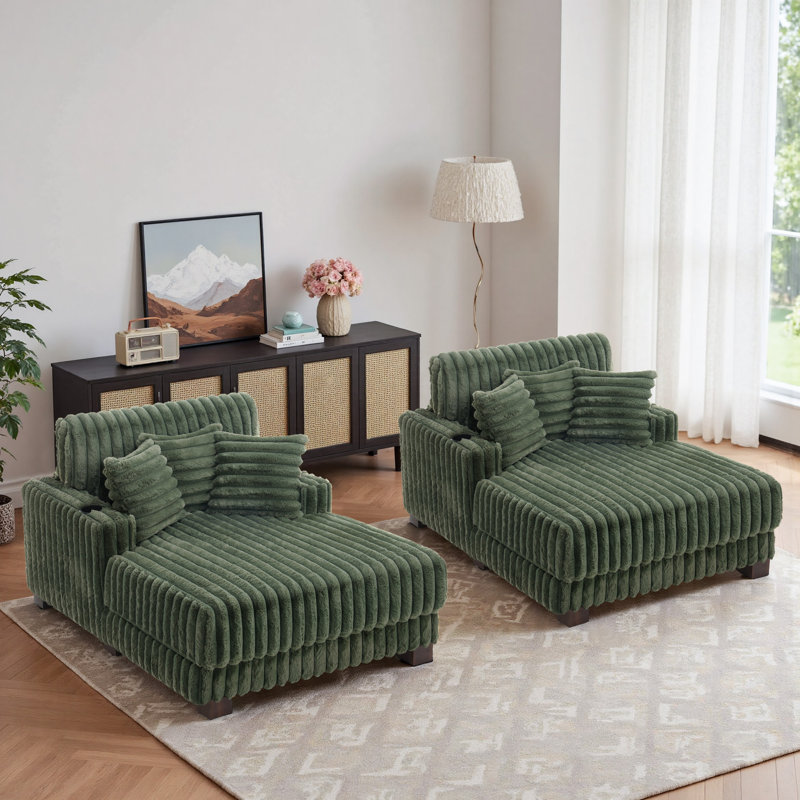 Upholstered Chaise Lounge, Green